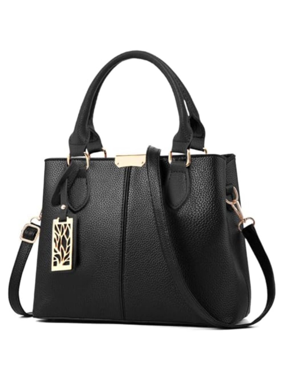 Faux Leather Top Handle Satchel Bag for Women with Adjustable Strap